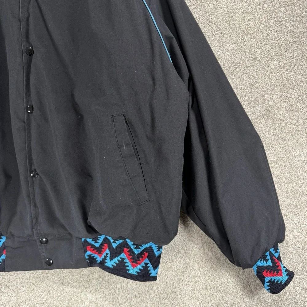 VTG Black Puffer Jacket Coat 90s Aztec Southwest‎ Trim Men's XL Baggy Retro